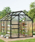 Walk In Polycarbonate Greenhouse With Sliding Door, Built Tough Weatherproof Frame, Adjustable Roof Vent, Gutter System in backyard