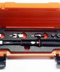 Open orange toolbox with Pro Grade Torque Spoke Wrench Box Set With 5.65 And 6.95 Mm Wrenches And 15 Torx Bits
