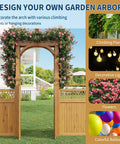 Wooden Garden Arbor With Gate And Trellis For Climbing Plants And Plant Stand Outdoor Arch Trellis Yard Decor Perfect For A Chill And Welcoming Backyard Entryway Easy Install showcasing climbing plants and flowers