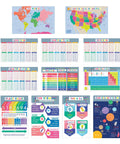 12 Piece Classroom Poster Set With 11 By 17 Maps And Math Charts Including Addition Place Value Subtraction Division And Multiplication Plus Science Wall Art For Cross Curricular Decor And Teacher Supplies, showing various educational charts on maps, math, and science.
