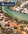 Aerial view of a river landscape with a Lifetime Guarantee badge visible.