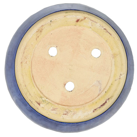 Bottom view of Captivating Vista 14 Inch Ceramic Planter For Indoor And Outdoor Use showing three drainage holes and blue rim