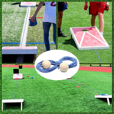 Two Sets 27 Feet Cornhole Distance Setup Tool Measuring Device for Boards with Blue Rope Cornhole Accessories for Accurate Backyard Toss and Competitive Play, blue rope and wood balls