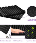 Top Shelf Acoustic Foam Panels 52 Pack Wedge Sound Dampening Wall Tiles For Recording Studios Home Offices And Gaming Rooms Pro Level Gear Black And Blue 1 Inch Thick, showing two black wedge foam panels.