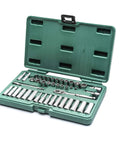 43 Piece 1/4 Inch Drive SAE And Metric Socket Set With Ratchet Quick Release 72-Tooth Mechanism Standard And Deep Sockets