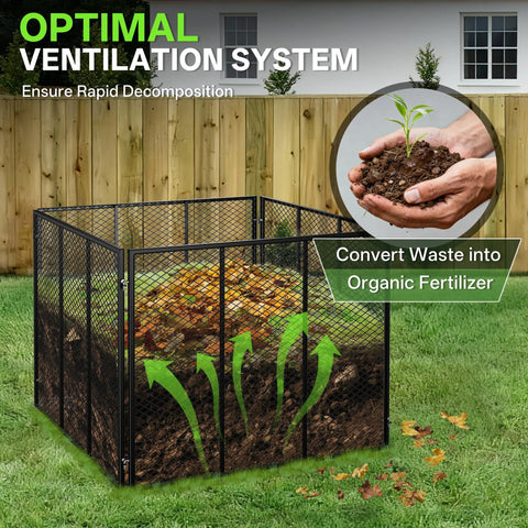 Massive 172 Gallon Metal Wire Mesh Compost Bin For Outdoor Use With Waterproof Rust Proof Coating Easy Assembly