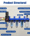 Diagram of All In One Heavy Duty 1/4 Inch NPT Five Stage Air Filter Regulator Lubricator Combo With Water Separator