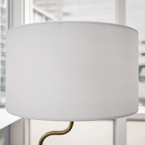 Close-up of lampshade from Brass Finish USB Floor Lamp With Built In Tray And USB Port For Easy Charging Tall Standing Light