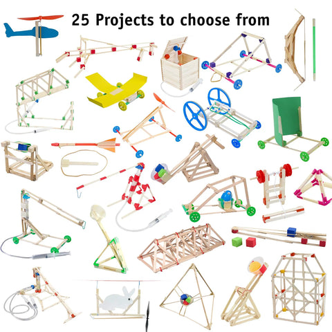 All In One Engineering Kit For Kids 25 Hands On Projects With Four Hundred Plus Components STEM Building Set For Ages Eight And Up Awesome For Classrooms After School Programs And Home Projects: 25 wooden project models