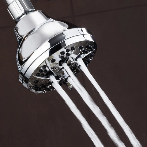 Six Setting Chrome Shower Head With 2.5 GPM Flow Delivers Beast Mode Power Even On Low Water Pressure, Spiral Design, close-up view