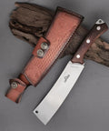 Beefy Dual Purpose Kitchen And Outdoor Cleaver For Bone Chopping And Bushcraft Wood Splitting Ultra Sharp 80 Degree Blade with leather sheath