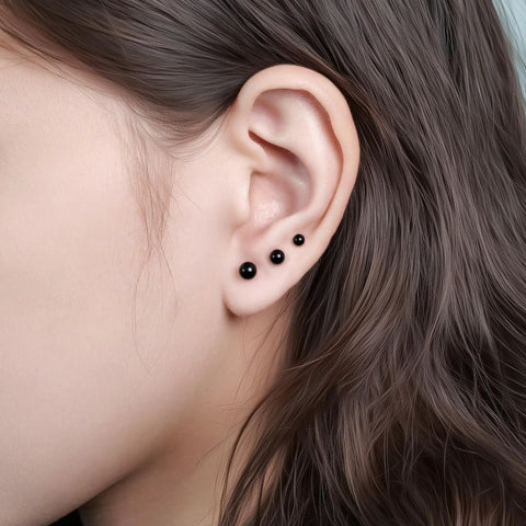 Titanium Screw Back Flat Back Ball Stud Earrings For Women And Men Hypoallergenic Implant Grade F136 Titanium Nickel Free And Lead Free Comfortable Lightweight Unisex Jewelry For Sensitive Ears Go-To Everyday Wear black 3mm 4mm 5mm studs in ear