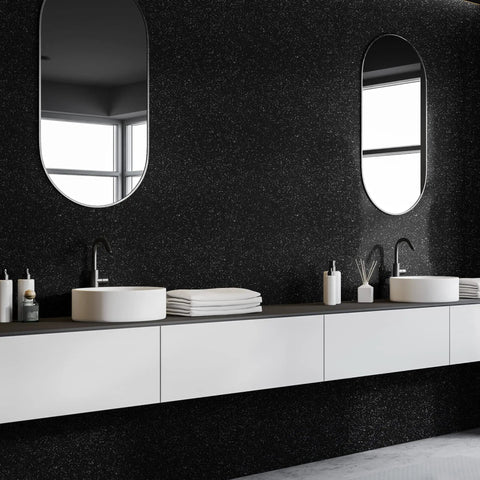 Bathroom with Black Glitter Peel And Stick Wallpaper Self Adhesive Vinyl Roll 15.7x354 Inches 38.75 Sq Ft Easy Install