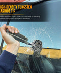 Beefy Tungsten Carbide Glass Breaker Bits For Leatherman Multitools, demonstrating glass-breaking on a car window