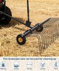 60 Inch Tow Behind Landscape Rake Heavy Duty Steel Dethatcher Pine Straw Rake for ATV UTV and Garden Tractors in field