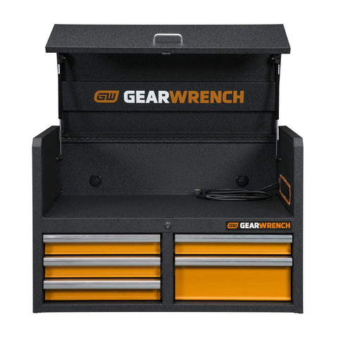 36 Inch 5 Drawer GSX Series Tool Chest with Trigger Lock System Aluminum Drawer Pulls Auto Return Sliding Drawers