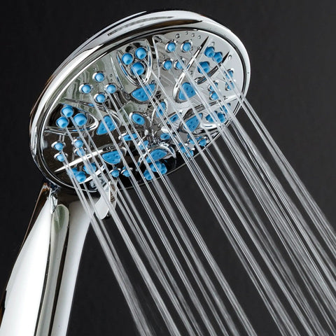Antimicrobial High Pressure Shower Head With Anti Clog 6 Setting Handheld Spray Microban Protection From Growth 4 Inch Face