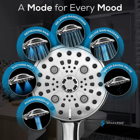 High Pressure Handheld Shower Head With 6 Wide Angle Face And 6 Spray Modes For Real Rinse Includes 70 Inch Hose
