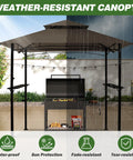 8x5 Ft Outdoor Grill Gazebo With Double Roof Canopy And LED Lights, 2 Side Shelves For Easy BBQ Setup, Patio Pergola Shelter