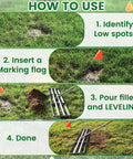 Instructions for using 2-In-1 Lawn Leveling Rake With Flat And Serrated Sides, 48-Inch Heavy-Duty Stainless Steel, with marking flags