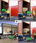 Heavy Duty Electric Walking Pallet Stacker Packs Rock Solid Two Thousand Two Hundred Pound Muscle for loading and unloading containers.
