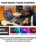 Dope Beat Making MIDI Controller With 16 Velocity Sensitive RGB Pads And Aftertouch in use with MPC software on laptop