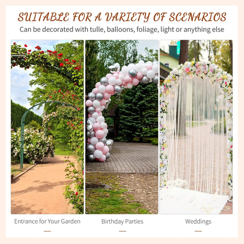 82 Inch Metal Garden Trellis Arch with Durable Steel Tubing and Elegant Scrollwork, Weather Resistant Gray Finish used as decor