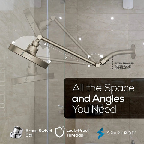 Round Rain Shower Head With Extension Arm Height Adjustable High Pressure Performance Easy 1 Minute Installation 6 Inch