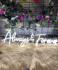 Always & Forever neon sign with flowers, Forever Neon Sign For Weddings And Parties, Cold White LED Wall Decor
