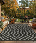 Patio with Durable 5x8 Outdoor Rug For Patio And RV Use, Waterproof Reversible Plastic Mat, geometric black and gray design