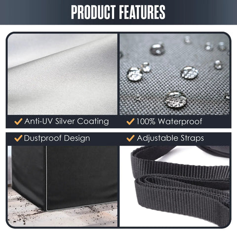 Outdoor Waterproof Washer And Dryer Cover 2 Pack For Top Load And Front Load Washing Machines Keeps It Clean By Blocking Dust Sunlight And UV Rays Weatherproof image showing silver coating, water droplets, and straps