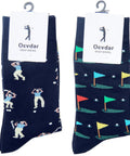 Men's Golf Socks 2 Pairs Funny Golfer Crew Socks Navy Blue Comfortable Cotton Blend Size 9 To 13 Unique Golf Gift For Men Dads Husbands Boyfriends Great Gift Idea.