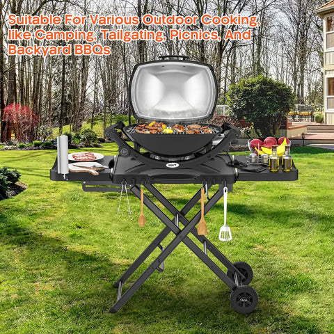 Portable Foldable Grill Table With Wheels And Side Shelf 51 Inch Large Space BBQ Stand For Woodfire OG Series Grills in garden