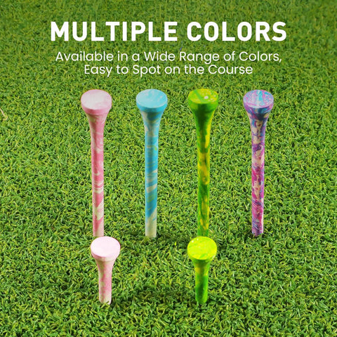 Bold Bamboo Golf Tees Set With 50 Painted Tees And 10 Extra Short 1.5 Inch Range Tees, colorful tees on green grass