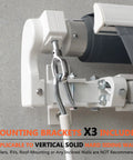 Close-up of crank handle and mounting brackets for 12x10 Ft Manual Retractable Outdoor Patio Awning With Easy Crank Handle Windproof And UV Protected Sun Shade Canopy For Deck Backyard Garden Or Balcony Water Resistant Gray Polyester Fabric.