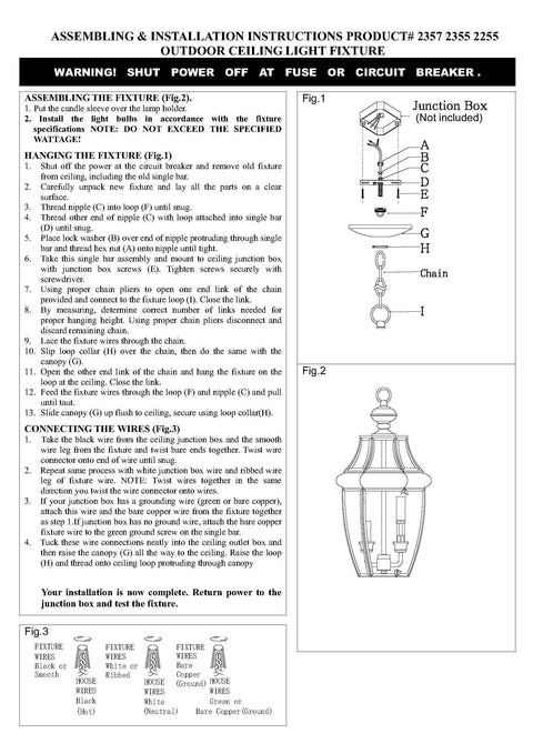 Instructions for assembling Monterey 2 Light Outdoor Hanging Lantern in Brushed Nickel Finish with diagrams and parts list.