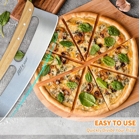 Alltop metal pizza peel with wooden handle; aluminum 12x14 in paddle; 2-pack set shown with sliced pizza