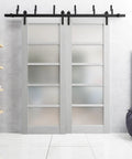 Quadro 4002 Interior Barn Bypass Sliding Doors With Frosted Glass And MDF Finish, Black 84 By 96 Inches, Modern Style