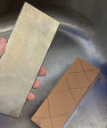 Alt Tag: Hand holding Diamond Lapping Plate 220 Grit for Flattening Waterstones and Sharpening Blades, ultra-flat under 0.0005 inches.