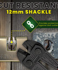 Image of Armored High Security Padlock With Anti Drill Cylinder And Heavy Duty Steel Casing For Storage Units Motorbikes Sheds And Garages 0.67 Inch Shackle Clearance Durable Weatherproof Silver, demonstrating cut resistance against bolt cutters.