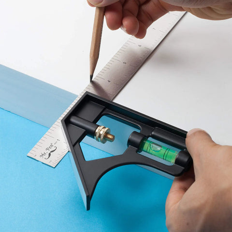 Pro Grade 12 Inch Heavy Duty Combination Square Set for Carpentry and Woodworking with level and brass bolt in action