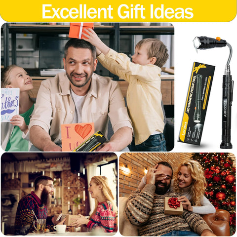 LOCONHA magnetic pickup tool with LED light, telescoping magnet flashlight, black with orange switch, 1-pack