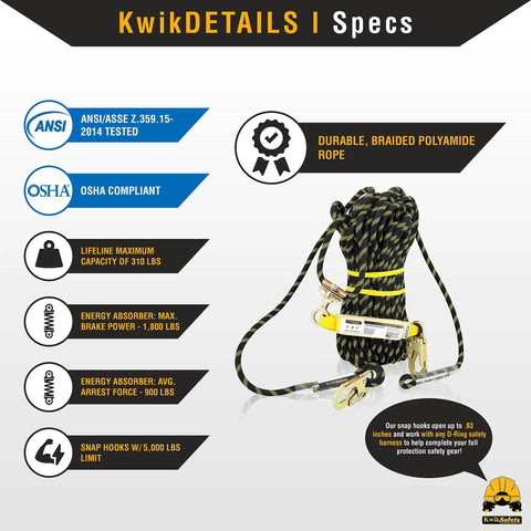 Tsunami Kit All-In-One Premium Braided Rope Vertical Lifeline With One D Ring Safety Harness Heavy-Duty lightweight tool lanyard and specs