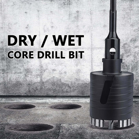 Close-up of dry/wet diamond core drill bit with SDS Plus adapter, 25mm (1 inch) diameter for concrete and stone.