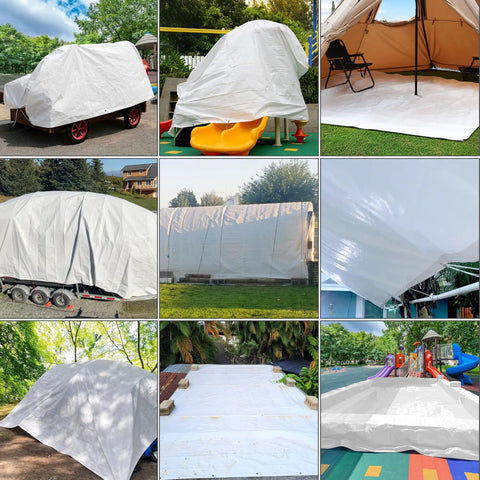 Various uses of 7 Mil White 8x10 Foot Poly Tarpaulin Tarp Beefy Heavy Duty Waterproof Cover With Reinforced Edges UV Resistant