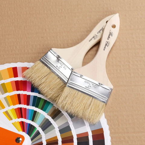 Two brushes from Six Pack Three Inch Chip Paint Brushes With Thick Natural Bristle For Holding More Paint Perfect For Latex Or Oil Based Paints And Stains