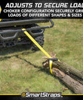 Beefy 2x6 Nylon Webbing Sling 6,400 Lb Vertical Lifting Capacity securing logs with ATV, shown in bright yellow