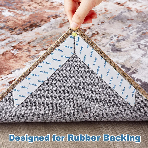 No Slip Rug Stickers 10 Pack For Hardwood Floors And Area Rugs, Carpet Corner Grippers Prevent Slipping, Adhesive Rug Pads And Rug Stoppers For Safe, Curl Free Rugs White