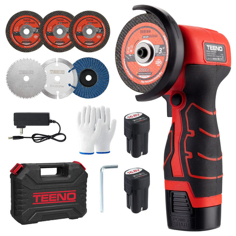 Cordless 3 Inch Angle Grinder Kit With Dual 16.8V 2000mAh Batteries, Six Cutting Discs, Handy Handheld Grinder