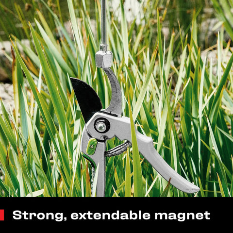 Multipurpose Pickup Tool Set With 36 Inch Flexible Claw Grabber And Telescoping Magnetic Pickup Stick in action holding garden shears